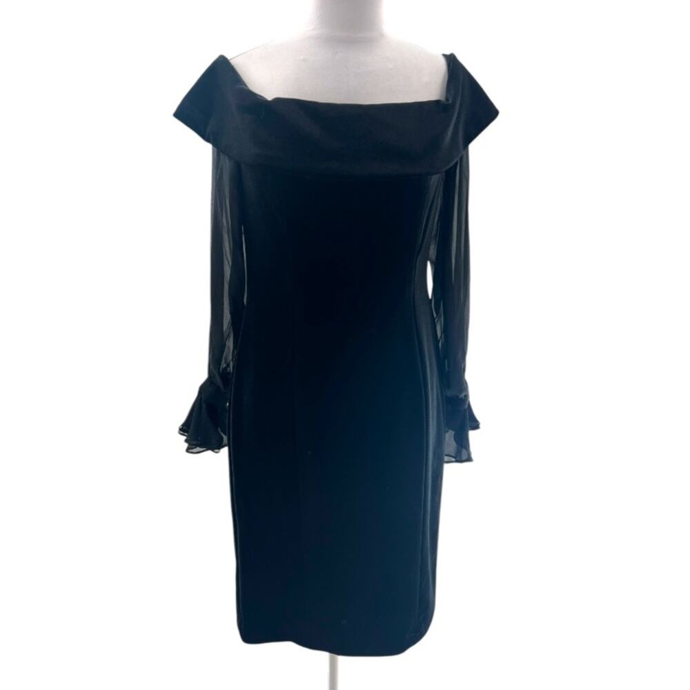 Teri Jon Ricki Freeman velvet silk sleeve sheath dress sz 6